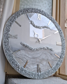 ساعت دیواری رزینی دستساز رنگ نقره ای